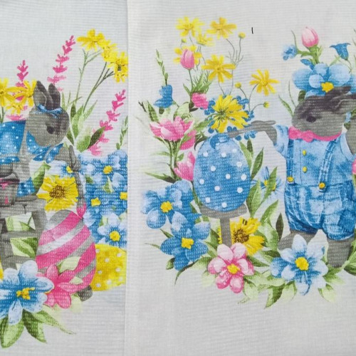 Вафельное полотно, Пасхальное (кролики на сером) шир. 150 см — отрез 5 м (м)